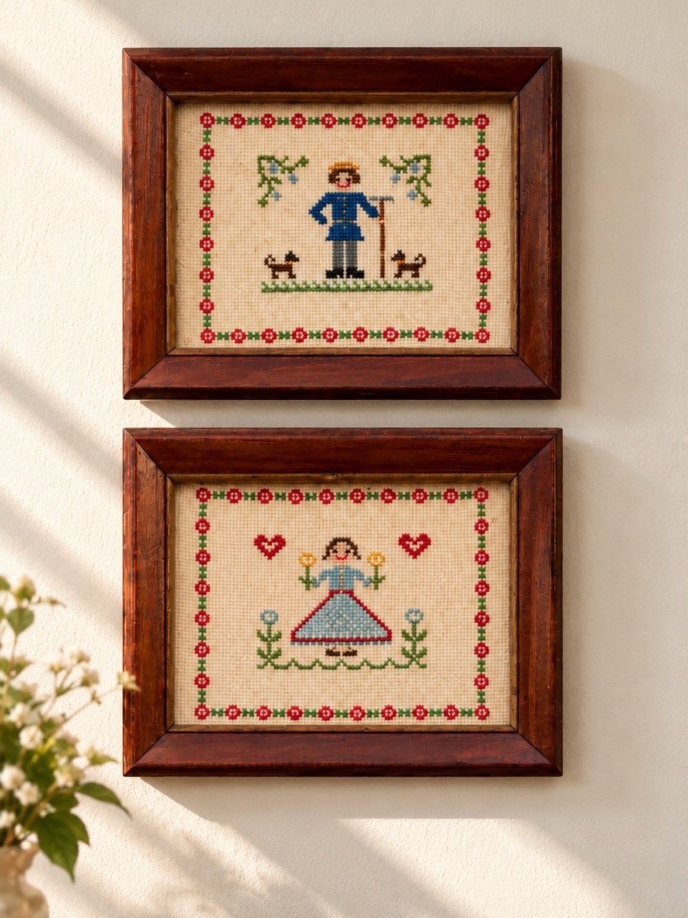 Vintage Needlepoint Wall Art Set of 2 | Cottagecore, Granny Chic, Grandmacore